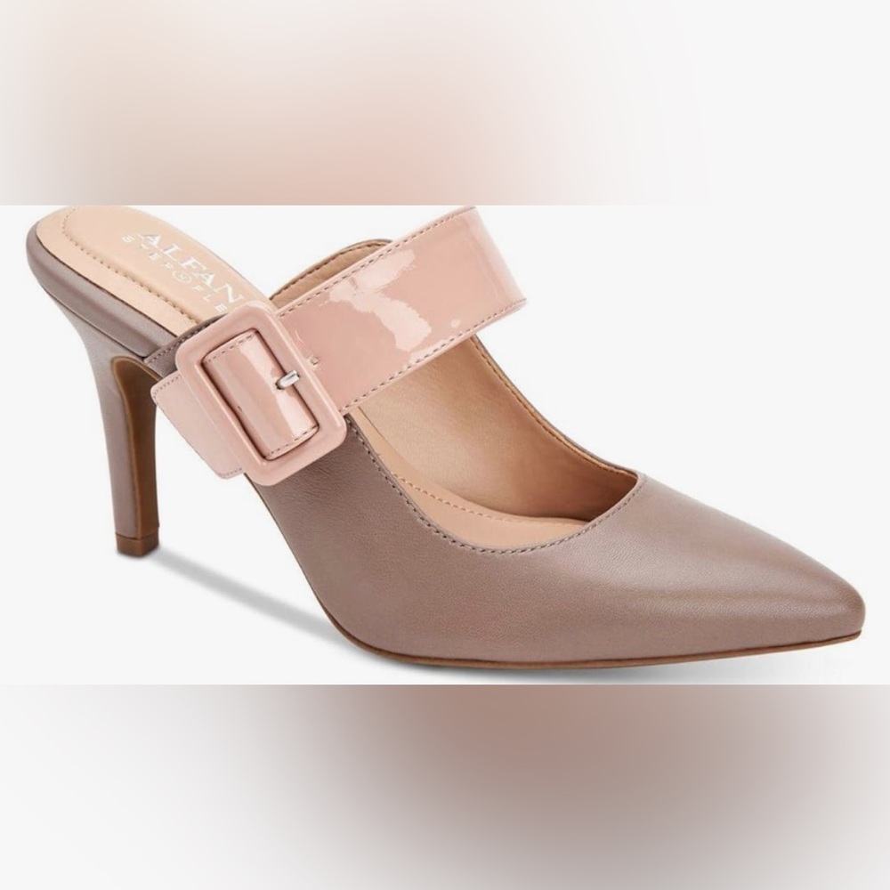 NWOT Alfani Sewell Beige and Pink Stiletto Heel Open Back Mules Size 8.5